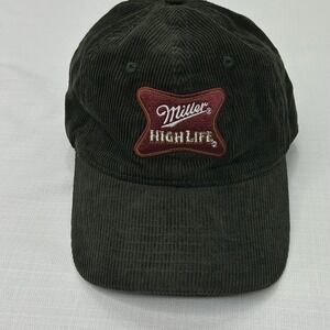 Miller High Life Corduroy Hat H3 Headwear Olive Green Strapback Beer Cap Dadcore
